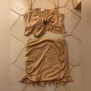 Two piece skirt set. Tan